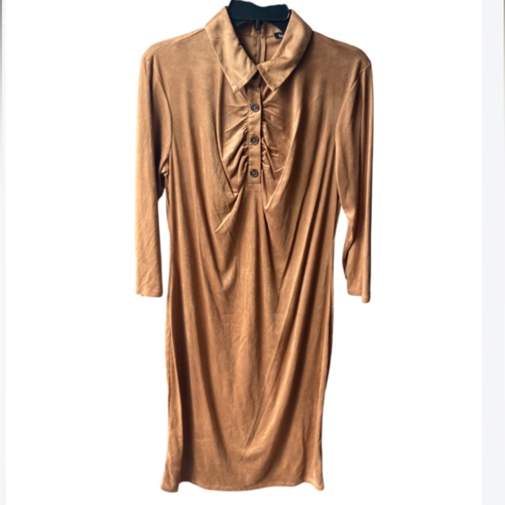 Sami & Jo dress collared camel colored casual boho office neutral business L
